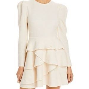 Aqua Long Sleeve Ruffle Bottom Dress